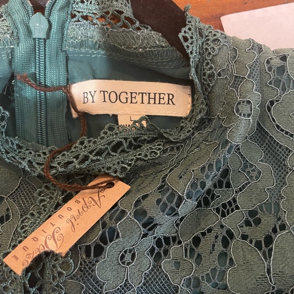 By Together Lace Floral Cocktail Dress Large Green Mini Wedding Guest El… - Picture 5 of 5